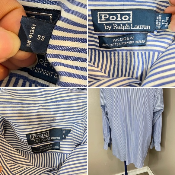 POLO Ralph Lauren Mens Blue Striped Button Down Dress Shirt Sz 17 (34-35) - Picture 8 of 16